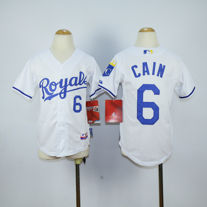 Youth Kansas City Royals 6 Cain White MLB Jerseys